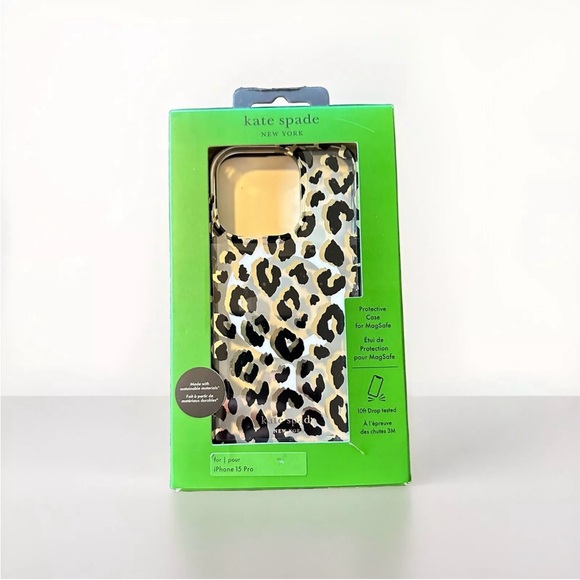 Kate Spade Leopard Print iPhone 15 Pro Case - Black and Gold - Picture 1 of 2